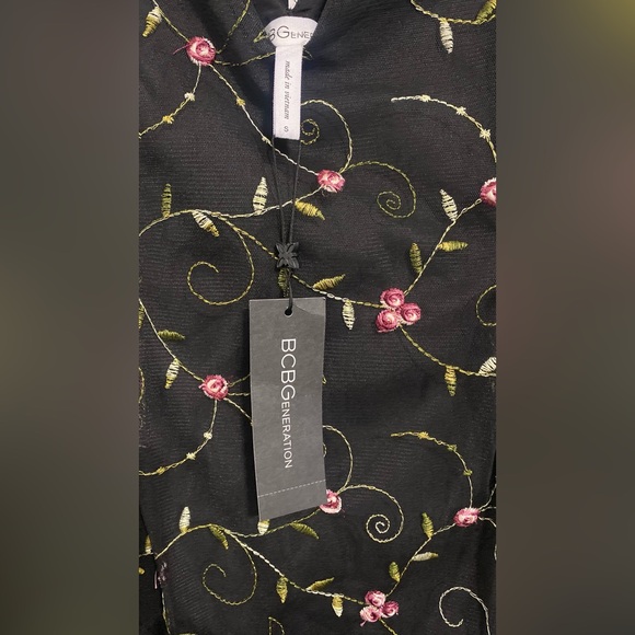BCBGeneration Black Dress with Pink Floral Embroidery - Picture 6 of 8